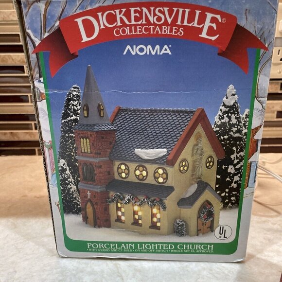 Vintage Dickensville Porcelain Lighted House Church NOMA Christmas Village 1994 - Picture 2 of 14